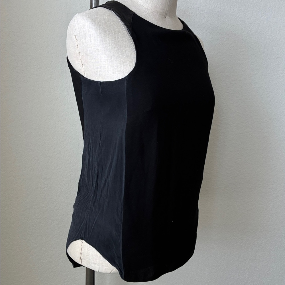 rag & bone sz S Black Sleeveless Tank with Leather Trim Silk Side Panels Goth